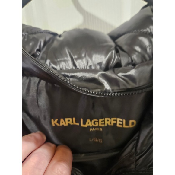 Karl Lagerfeld Paris Womens Black Quilted Puffer Jacket Gold Hardware Large - Picture 2 of 6